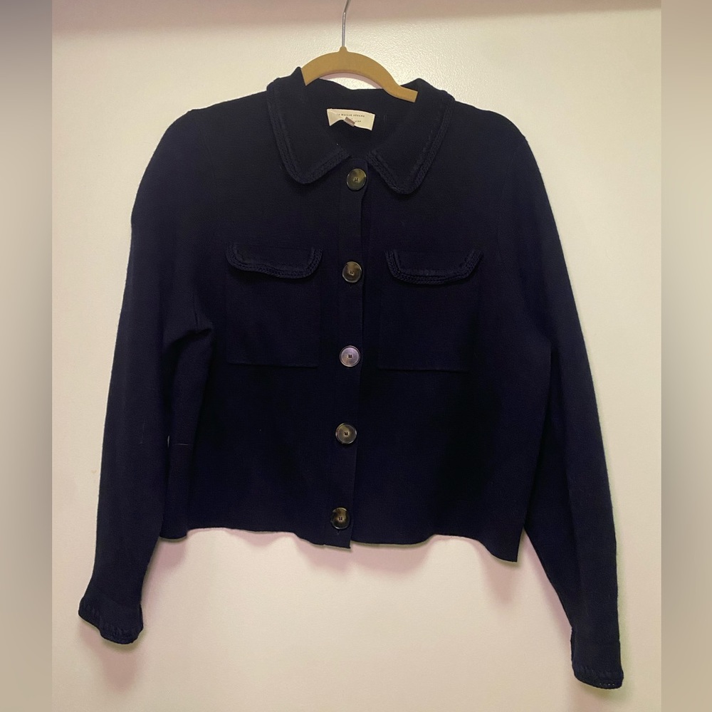 Sezane Navy Crochet Betty Cardigan Size L - sold out online!